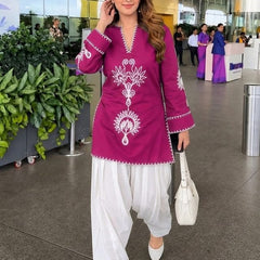 Embroidery Work Magenta Farshi Salwar Set