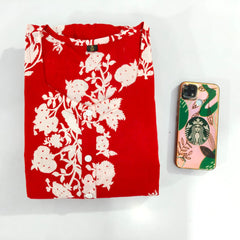 Red Ikat Print Cotton Full Flare Midi Gown