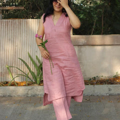 Peach Cotton Flex Sleeveless Kurti Palazzo Set