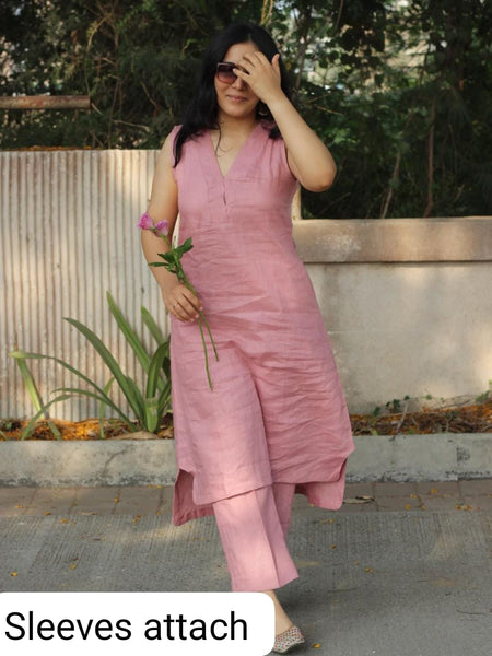 Peach Cotton Flex Sleeveless Kurti Palazzo Set