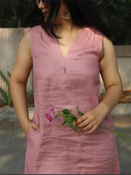 Peach Cotton Flex Sleeveless Kurti Palazzo Set
