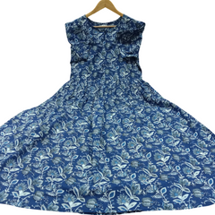 Blue Kalamkari Print Cotton Midi Gown