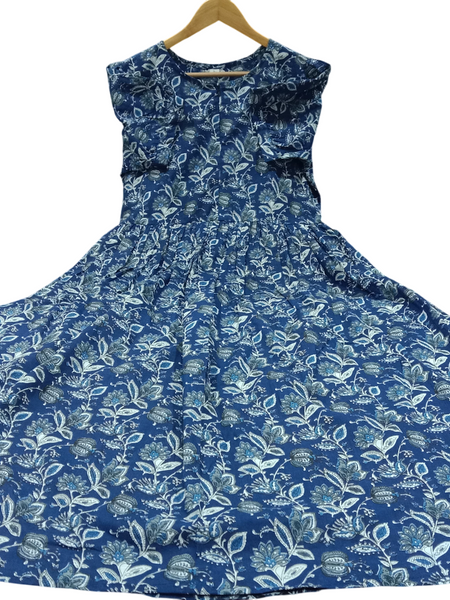 Blue Kalamkari Print Cotton Midi Gown