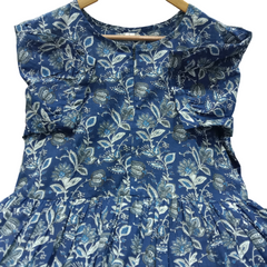 Blue Kalamkari Print Cotton Midi Gown