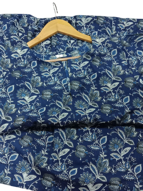 Blue Kalamkari Print Cotton Midi Gown