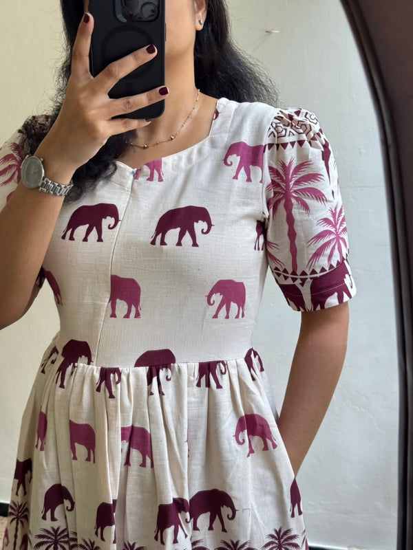 White Printed Cotton Midi Gown