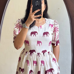 White Printed Cotton Midi Gown