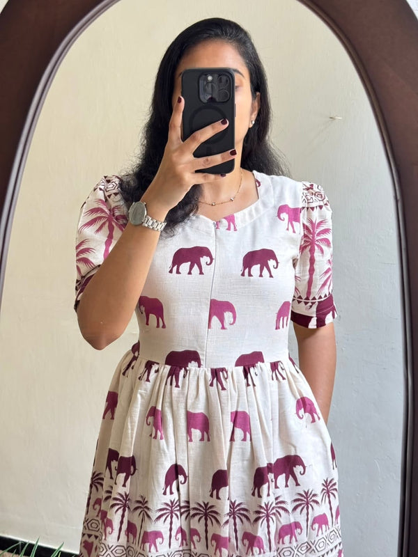 White Printed Cotton Midi Gown