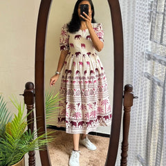 White Printed Cotton Midi Gown
