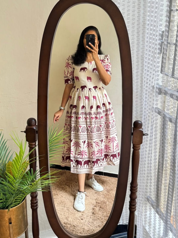 White Printed Cotton Midi Gown