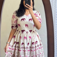 White Printed Cotton Midi Gown