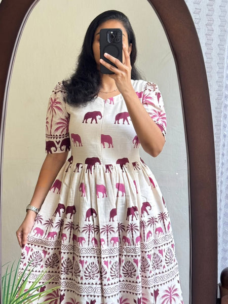 White Printed Cotton Midi Gown