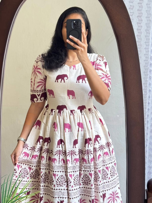 White Printed Cotton Midi Gown