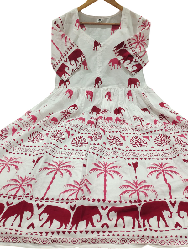 White Printed Cotton Midi Gown