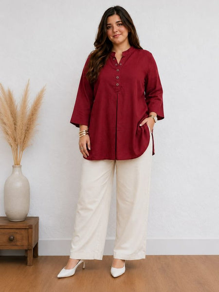 Maroon Color Cotton Kurti Pant Set