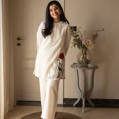 Embroidery Work Cotton Flex Off-White Co_ord Set