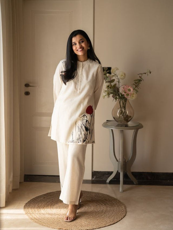 Embroidery Work Cotton Flex Off-White Co_ord Set