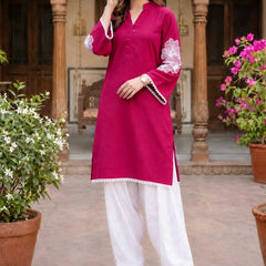 Magenta Embroidery Work Farshi Salwar Set