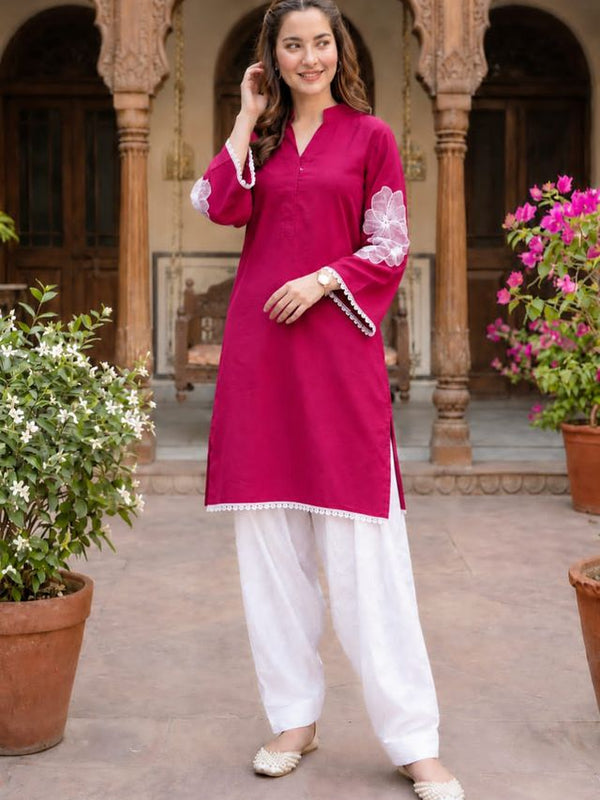 Magenta Embroidery Work Farshi Salwar Set