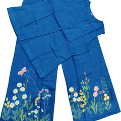Blue Embroidered Cotton Slub Co-ord Set