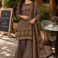 Beautiful Printed Brown Cotton Gopi Dress Set