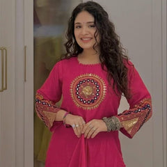 Beautiful Designer Magenta Color Cotton Suit Set