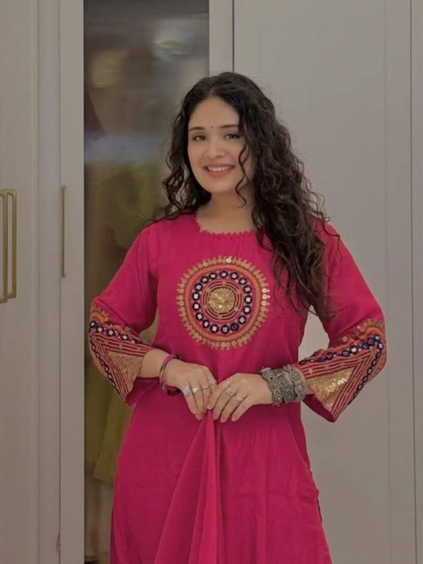 Beautiful Designer Magenta Color Cotton Suit Set