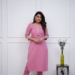 Beautiful Embroidered Pink Kurti Pant Set