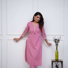 Beautiful Embroidered Pink Kurti Pant Set