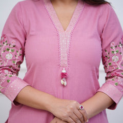 Beautiful Embroidered Pink Kurti Pant Set