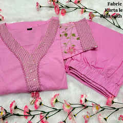 Beautiful Embroidered Pink Kurti Pant Set