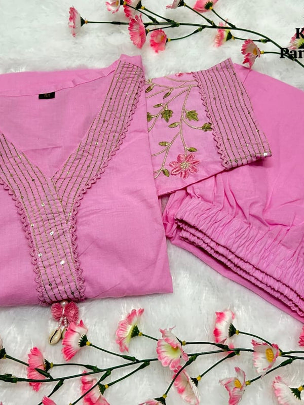Beautiful Embroidered Pink Kurti Pant Set