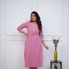 Beautiful Embroidered Pink Kurti Pant Set