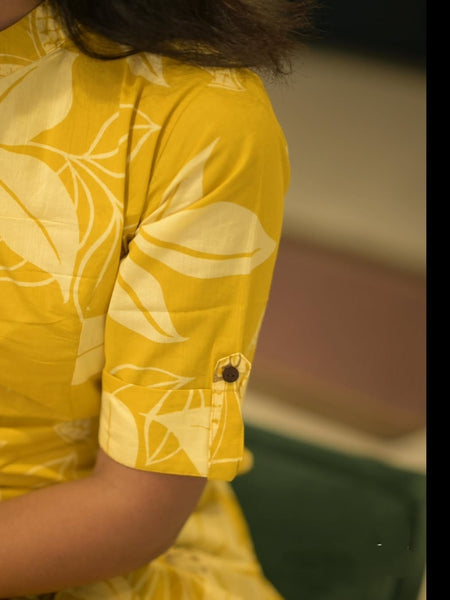 Yellow Printed Cotton Kurti Palazzo Set
