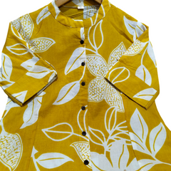 Yellow Printed Cotton Kurti Palazzo Set