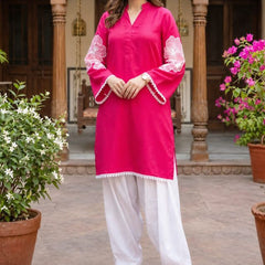 Magenta Embroidery Work Farshi Salwar Set