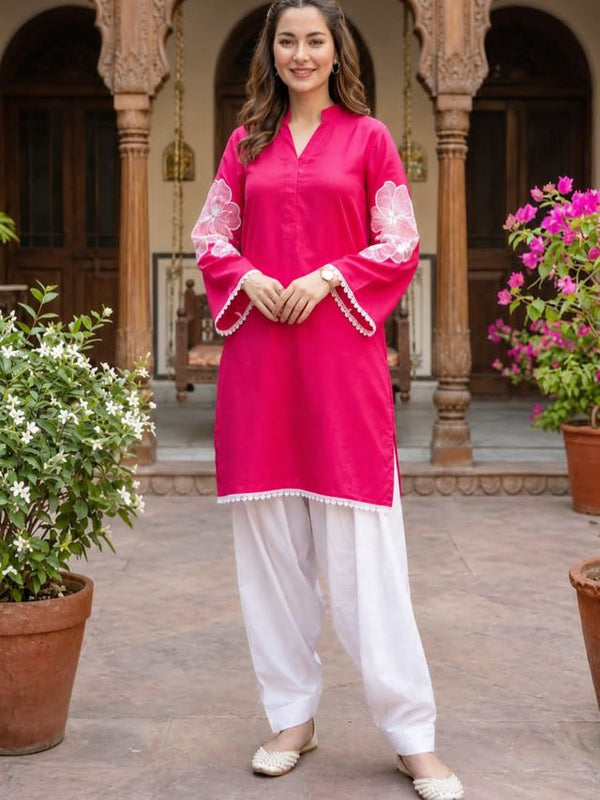 Magenta Embroidery Work Farshi Salwar Set