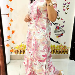 Peach Printed Cotton Kurti & Palazzo Set