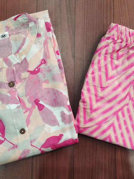 Peach Printed Cotton Kurti & Palazzo Set