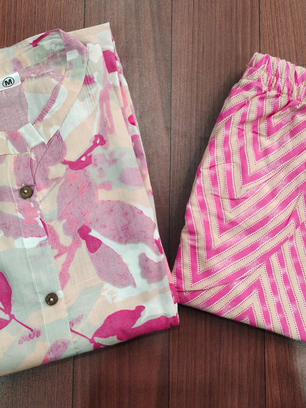 Peach Printed Cotton Kurti & Palazzo Set