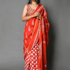 Orange & Grey Ethnic Motif Cotton Saree for Women