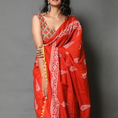Orange & Grey Ethnic Motif Cotton Saree for Women