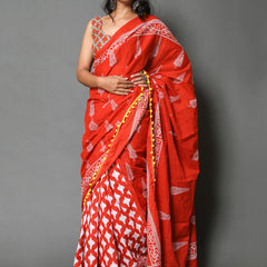 Orange & Grey Ethnic Motif Cotton Saree for Women