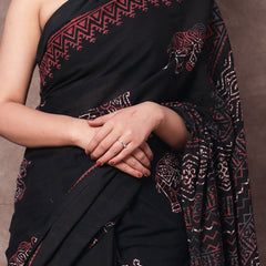 Black & Pink Ethnic Motifs Pure Cotton Saree for Women
