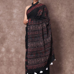 Black & Pink Ethnic Motifs Pure Cotton Saree for Women
