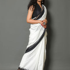 White & Black Pure Cotton Saree for Women