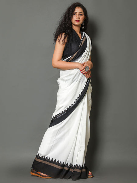 White & Black Pure Cotton Saree for Women