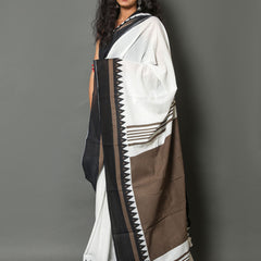 White & Black Pure Cotton Saree for Women
