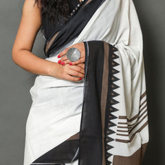 White & Black Pure Cotton Saree for Women