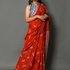 Red & White Striped Cotton Saree for Women